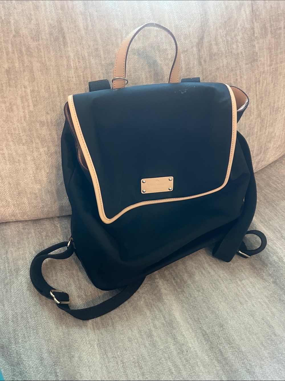Kate Spade Black Backpack with Tan Trim